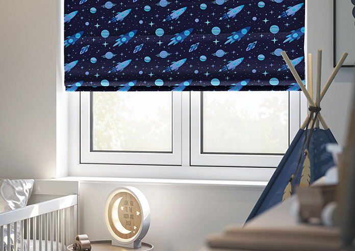 Rocket Adventure, Cosmic Blue - Motorised Roman Blind - Image 5
